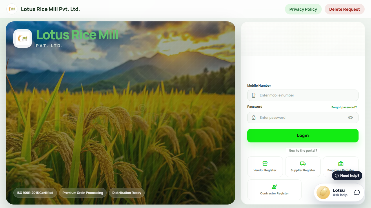 Lotus Rice Mill full stack portal preview